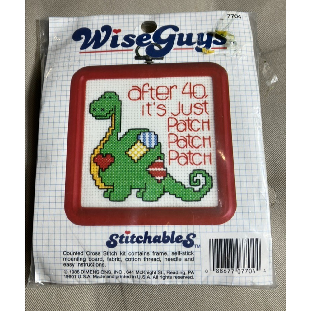 Stitchables Wise Guys Cross Stitch Kit Dinosaur Frame Dimensions NEW 1988